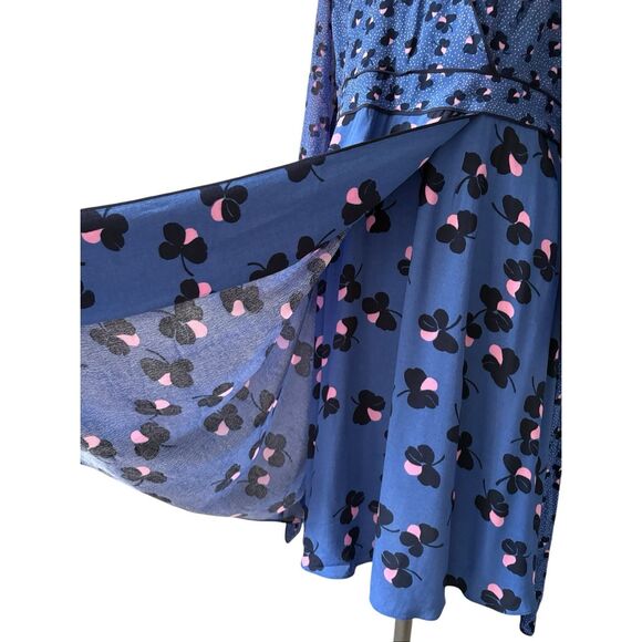 Boden Eden Wrap Dress size 12 Blue Long Sleeve Floral - Picture 13 of 15